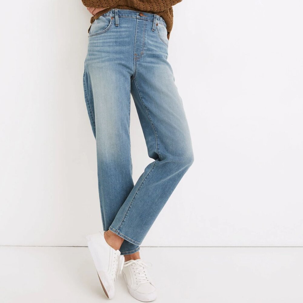 MADEWELL PULL-ON JEANS HIGH-RISE ELASTIC WAIST TAPERED LEG STRETCH DENIM sz 27